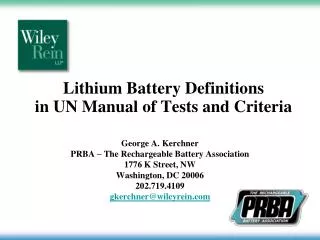 Lithium Battery Definitions in UN Manual of Tests and Criteria