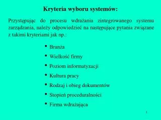 kryteria wyboru system w