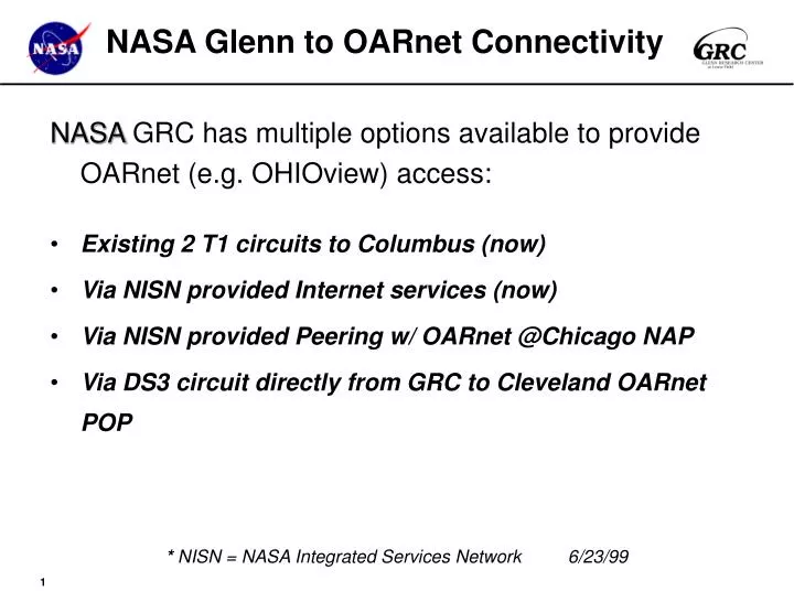 nasa glenn to oarnet connectivity