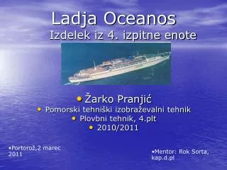 ladja oceanos izdelek iz 4 izpitne enote