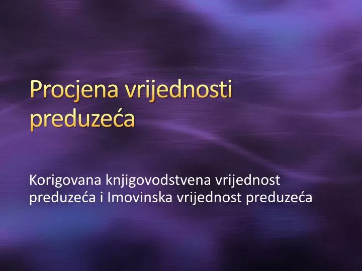 procjena vrijednosti preduze a