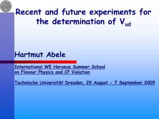 Recent and future experiments for the determination of V ud