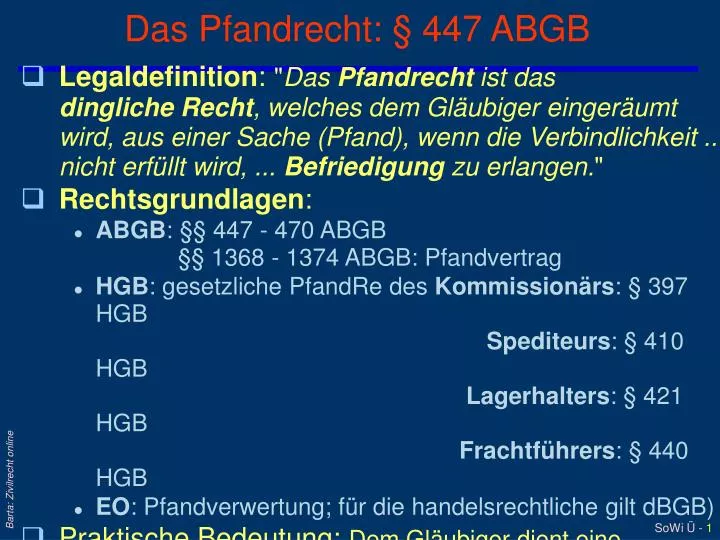 das pfandrecht 447 abgb