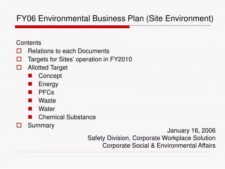 fy06 environmental business plan site environment