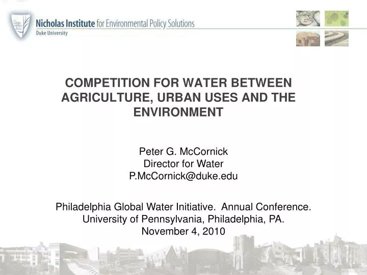 competition for water between agriculture urban uses and the environment