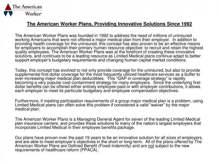 the american worker plans providing innovative solutions since 1992