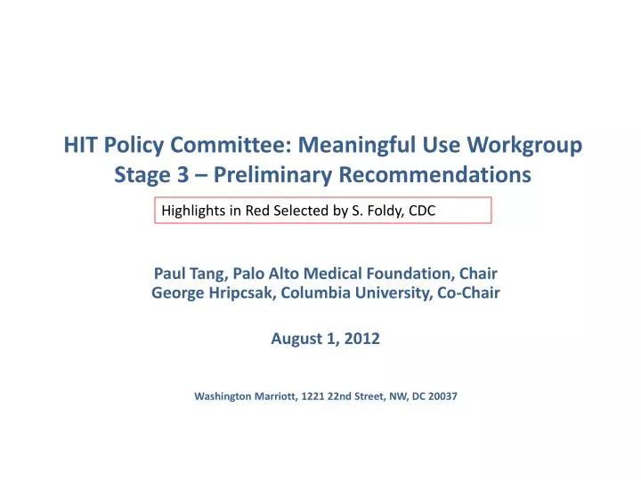 hit policy committee meaningful use workgroup stage 3 preliminary recommendations