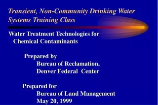 Transient, Non-Community Drinking Water Systems Training Class