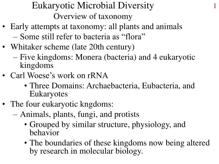 eukaryotic microbial diversity overview of taxonomy