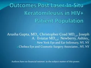 Outcomes Post Laser-In-Situ Keratomileusis in HIV+ Patient Population