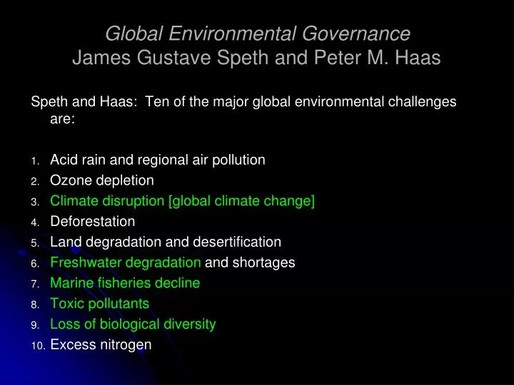 global environmental governance james gustave speth and peter m haas