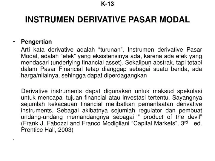 k 13 instrumen derivative pasar modal