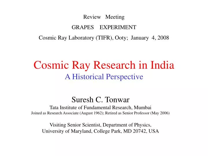 cosmic ray research in india a historical perspective