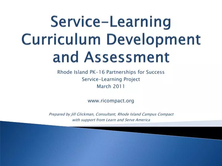 service learning curriculum development and assessment