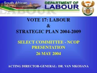 VOTE 17: LABOUR &amp; STRATEGIC PLAN 2004-2009