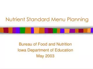 Nutrient Standard Menu Planning