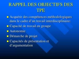 rappel des objectifs des tpe
