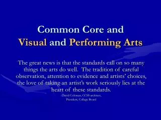 Common Core and Visual and Performing Arts