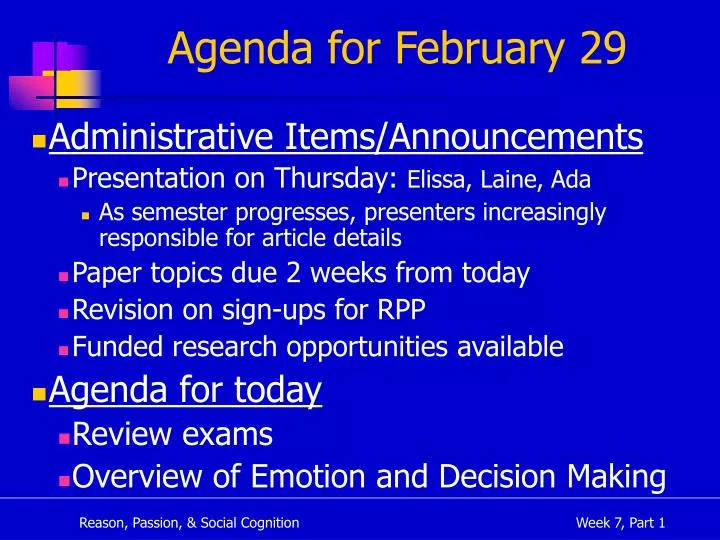 agenda for february 29