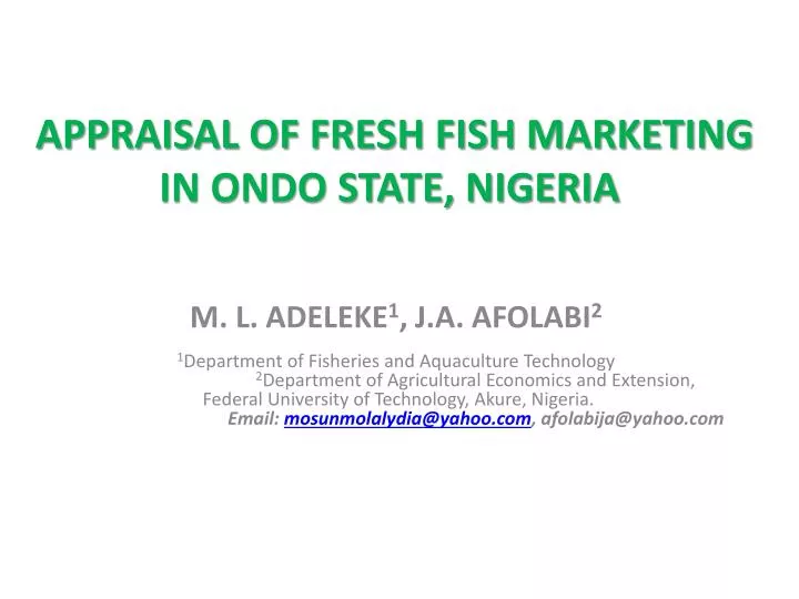 appraisal of fresh fish marketing in ondo state nigeria