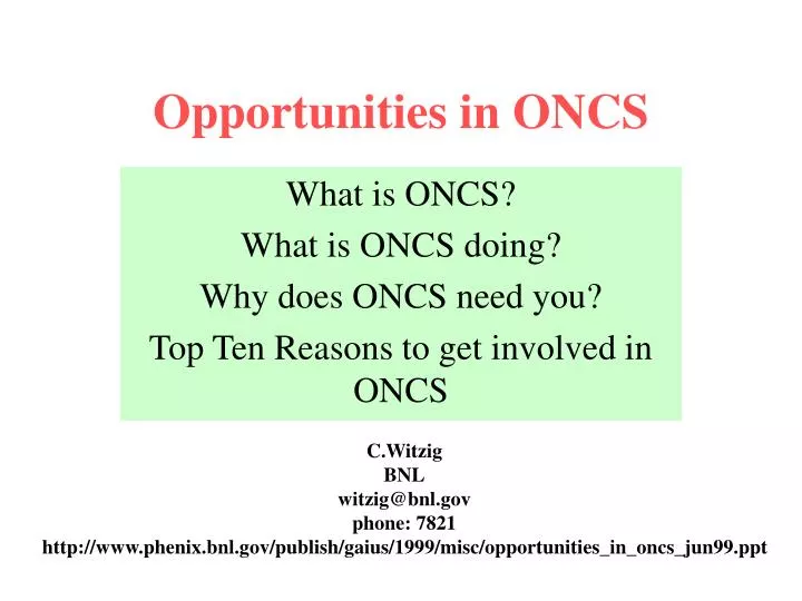 opportunities in oncs