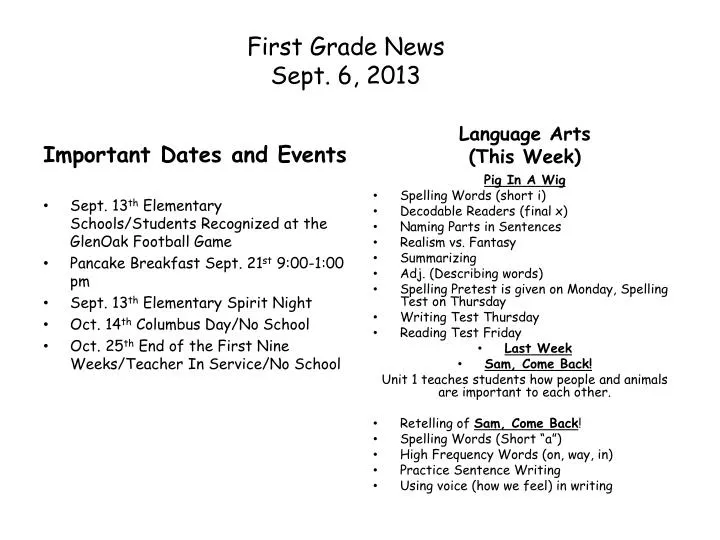 first grade news sept 6 2013