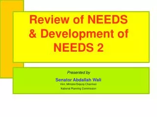 Review of NEEDS &amp; Development of NEEDS 2