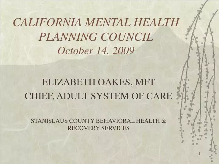 california mental health planning council october 14 2009