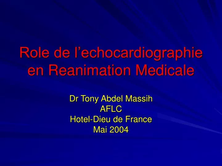 role de l echocardiographie en reanimation medicale