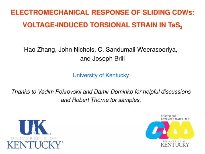 electromechanical response of sliding cdws voltage induced torsional strain in tas 3