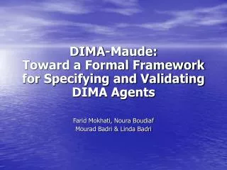 DIMA-Maude: Toward a Formal Framework for Specifying and Validating DIMA Agents