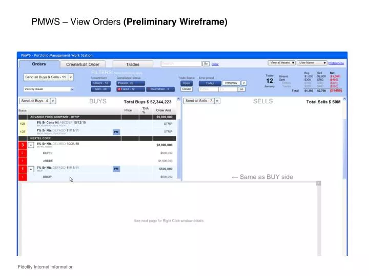 pmws view orders preliminary wireframe