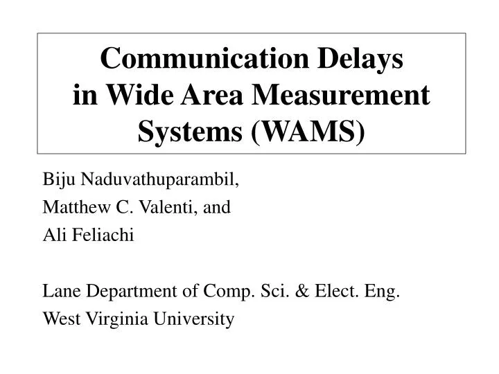 communication delays in wide area measurement systems wams