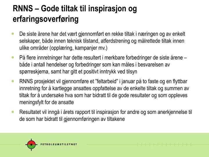 rnns gode tiltak til inspirasjon og erfaringsoverf ring