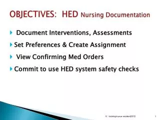 OBJECTIVES: HED Nursing Documentation