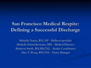 San Francisco Medical Respite: Defining a Successful Discharge