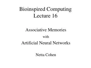 Bioinspired Computing Lecture 16