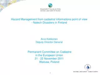 Hazard Management from cadastral informations point of view Natech Disasters in Finland