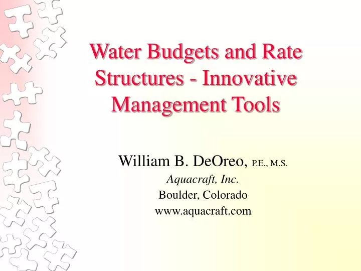 water budgets and rate structures innovative management tools