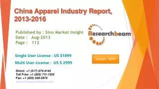 China Apparel Market Size, Share, Industry, Study 2013-2016