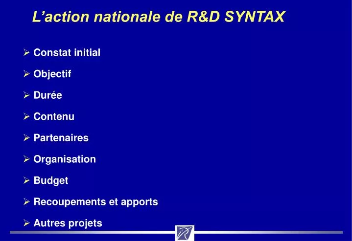 l action nationale de r d syntax