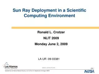 Sun Ray Deployment in a Scientific Computing Environment