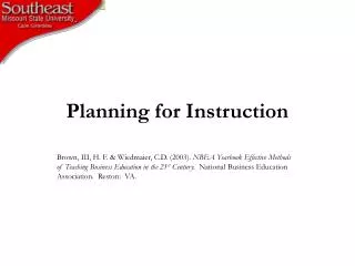 Planning for Instruction
