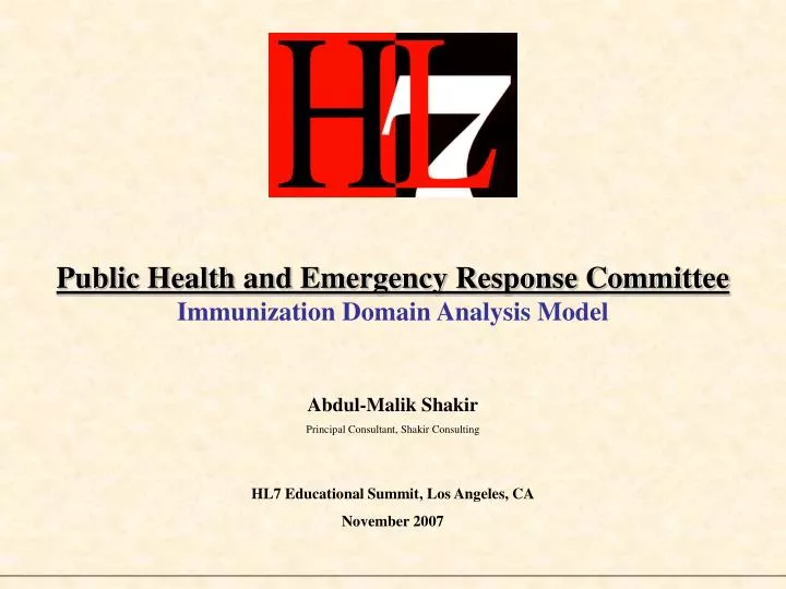 public health and emergency response committee immunization domain analysis model