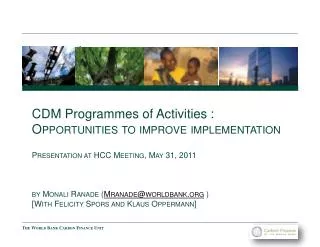 CDM Programmes of Activities : Opportunities to improve implementation
