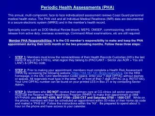 Periodic Health Assessments (PHA)
