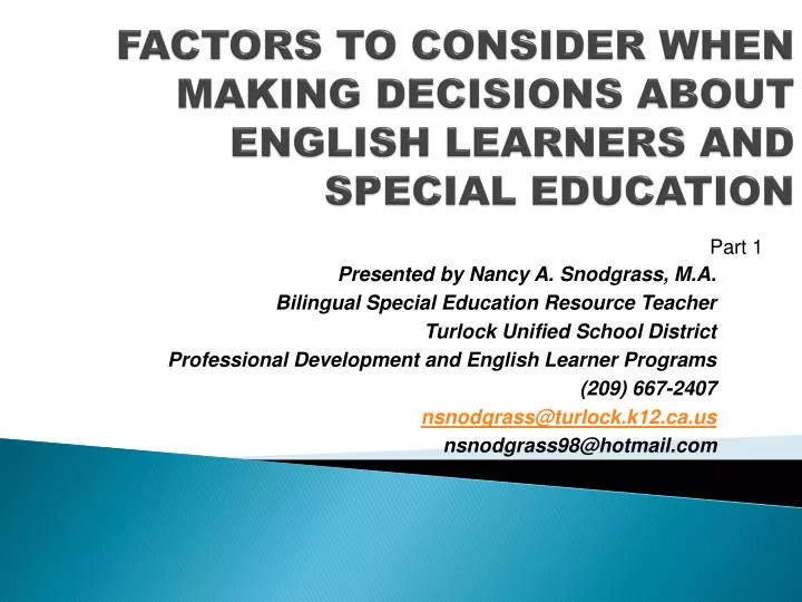 factors to consider when making decisions about english learners and special education