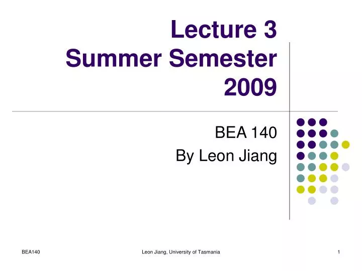 lecture 3 summer semester 2009