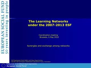 The Learning Networks under the 2007-2013 ESF Coordination meeting Brussels, 6 May 2010