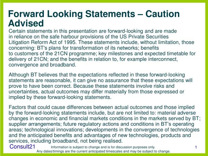 forward looking statements caution advised